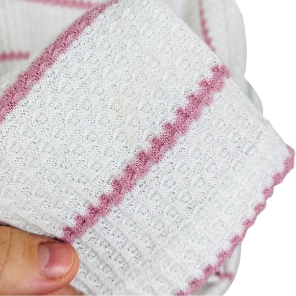 Paper Crane Waffle Knit Striped Scoop Hem Long Sleeve Oversized Thermal Blouse - Picture 4 of 7